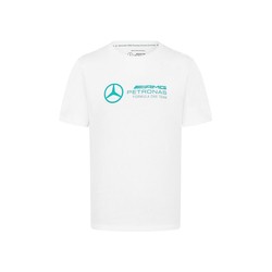 T-shirt blanc avec grand logo pour hommes, Mercedes AMG F1 2024