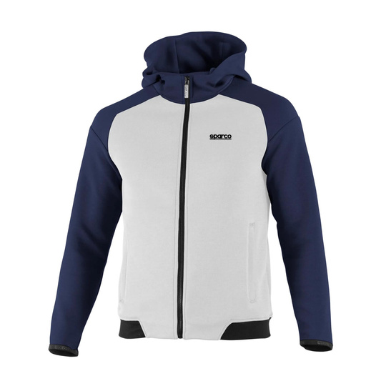 Sweat-shirt à capuche homme Sparco Full Zip MY25 blanc-bleu marine